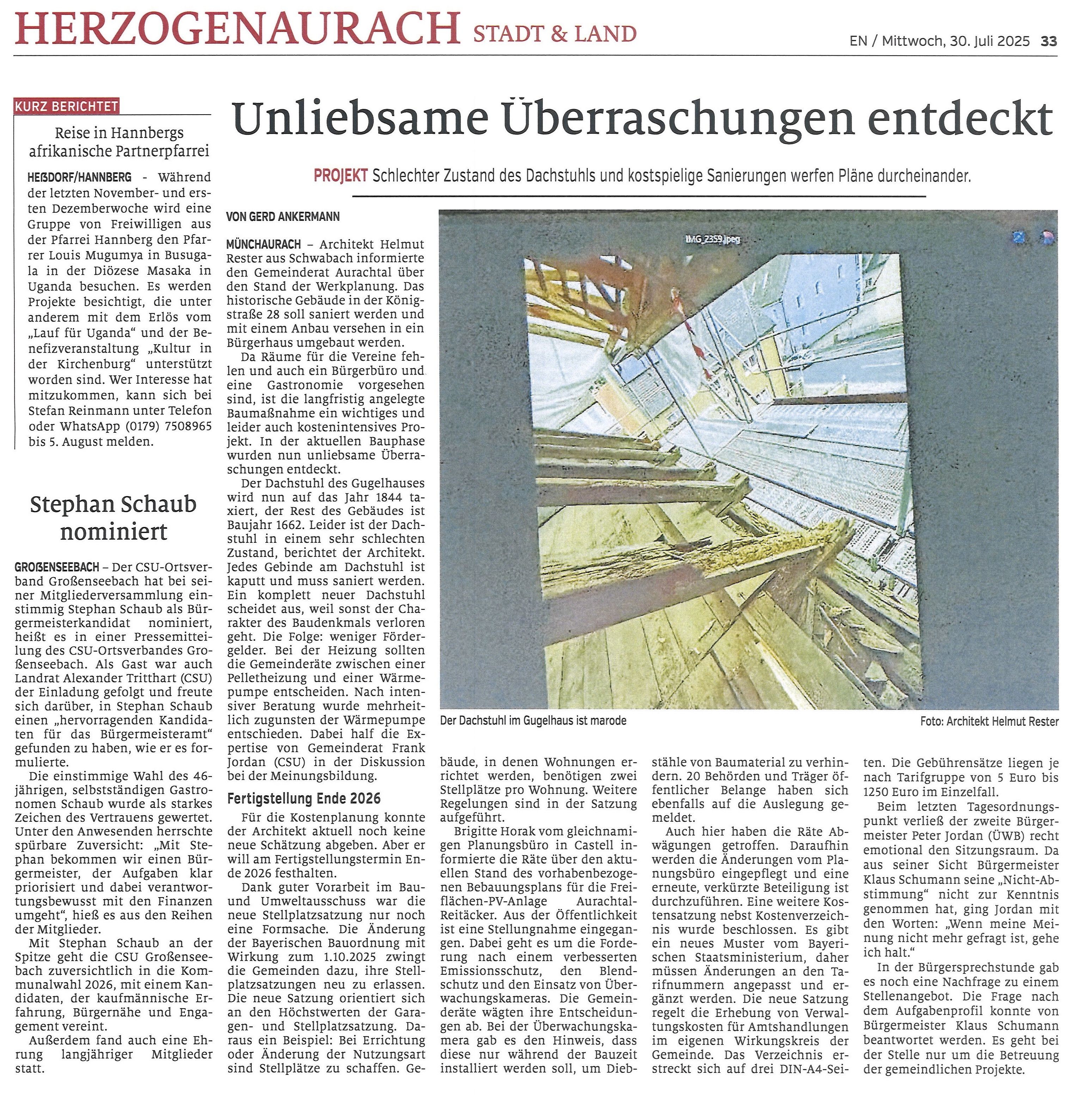 Zeitungsartikel aus der lokalen Zeitung
